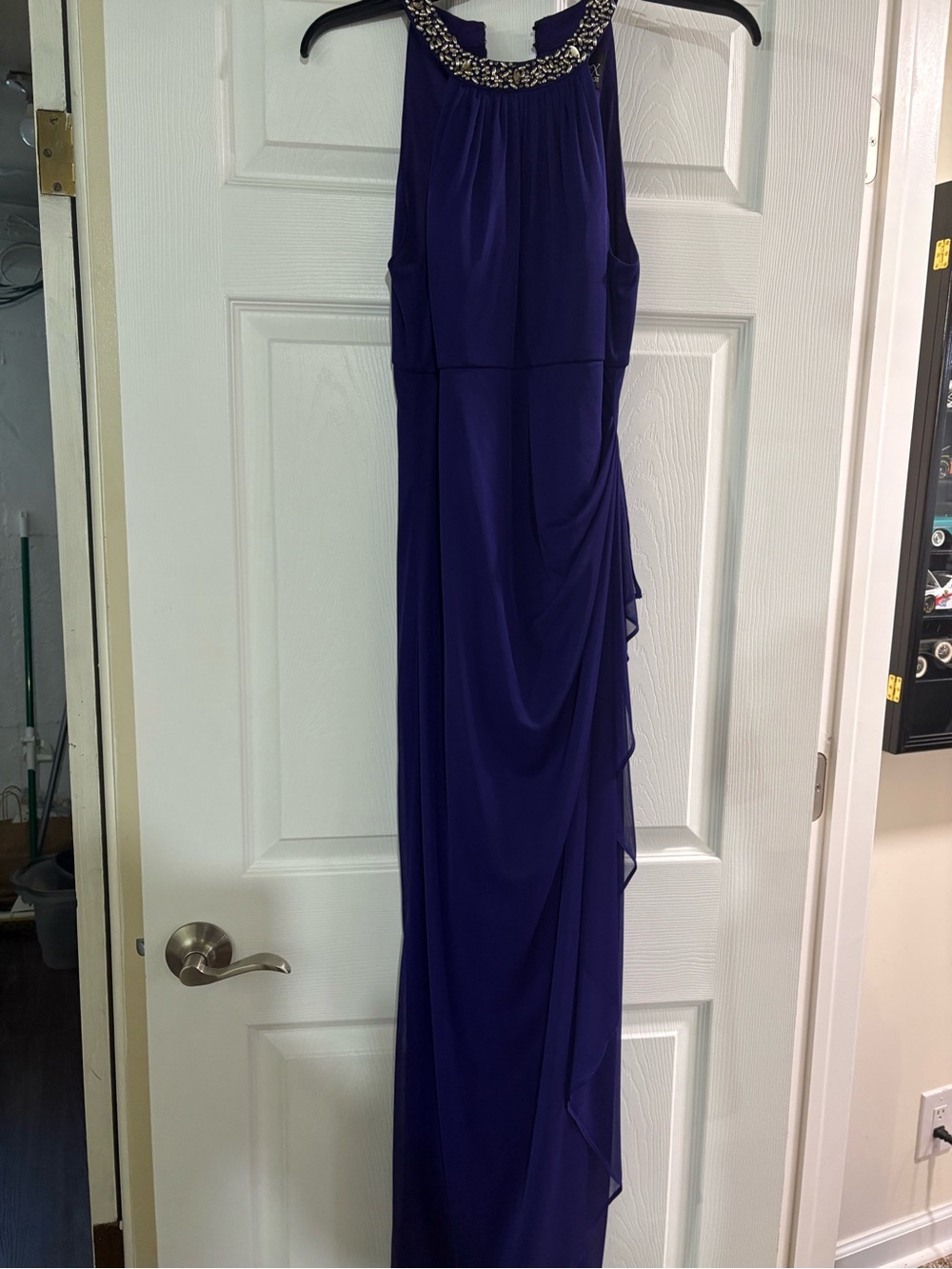 Alex Evenings Beaded Halter Maxi Dress in Royal Purple